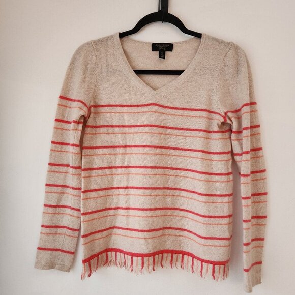 Charter Club Luxury 100% Cashmere Sweater Pink Striped V-Neck Women's XS - Picture 1 of 6